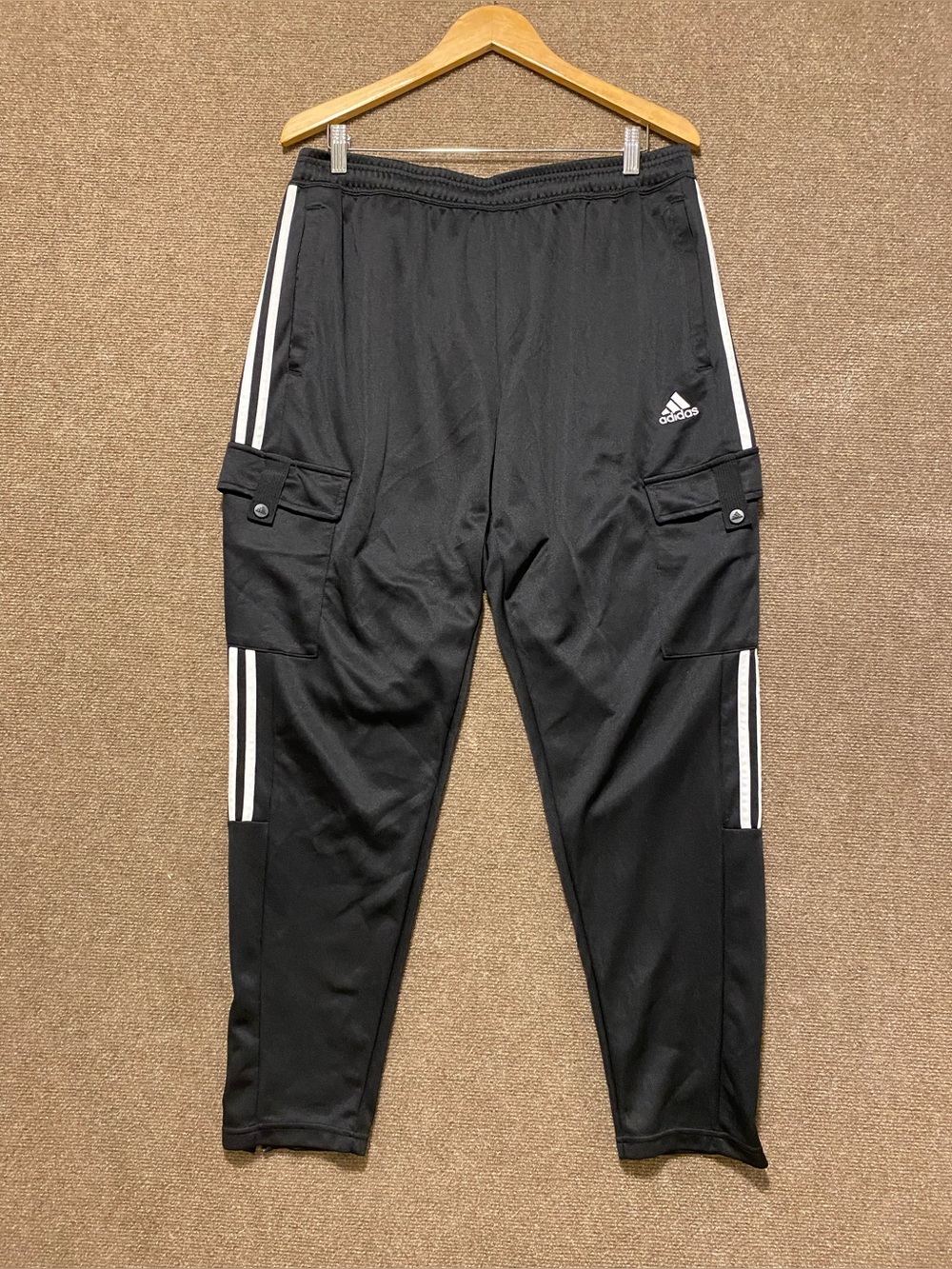 adidas Black Jogger Cargo Pants with White Stripes 2XL